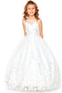 Little Girls Off White 3D Floral Applique Lace Sequin Flower Girl Dress 2-6